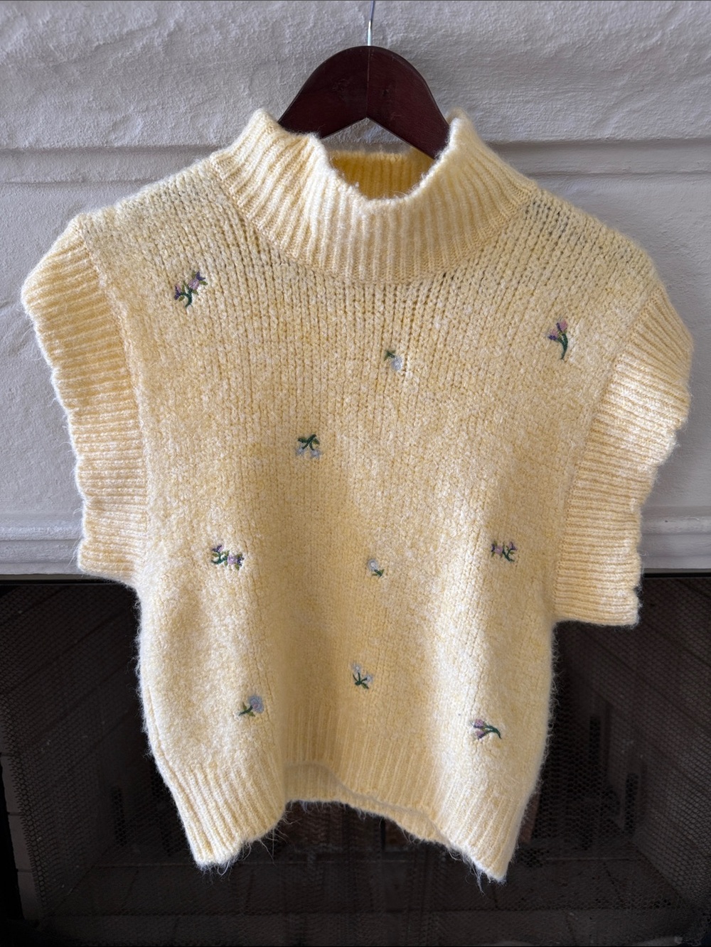 Zara Yellow Embroidered Mock-Neck Sweater Vest